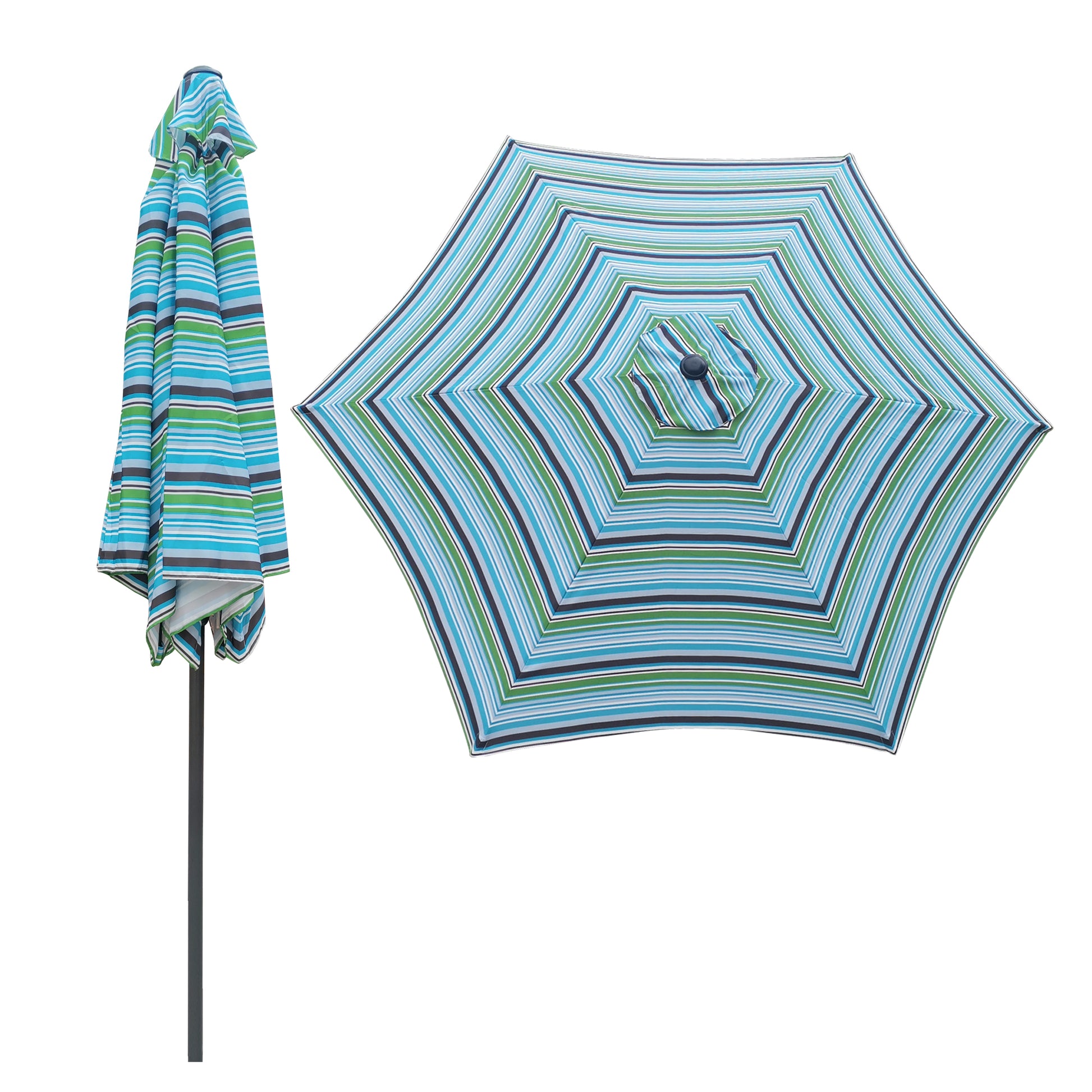 9Ft Umbrella Blue Stripes Blue Striped Metal