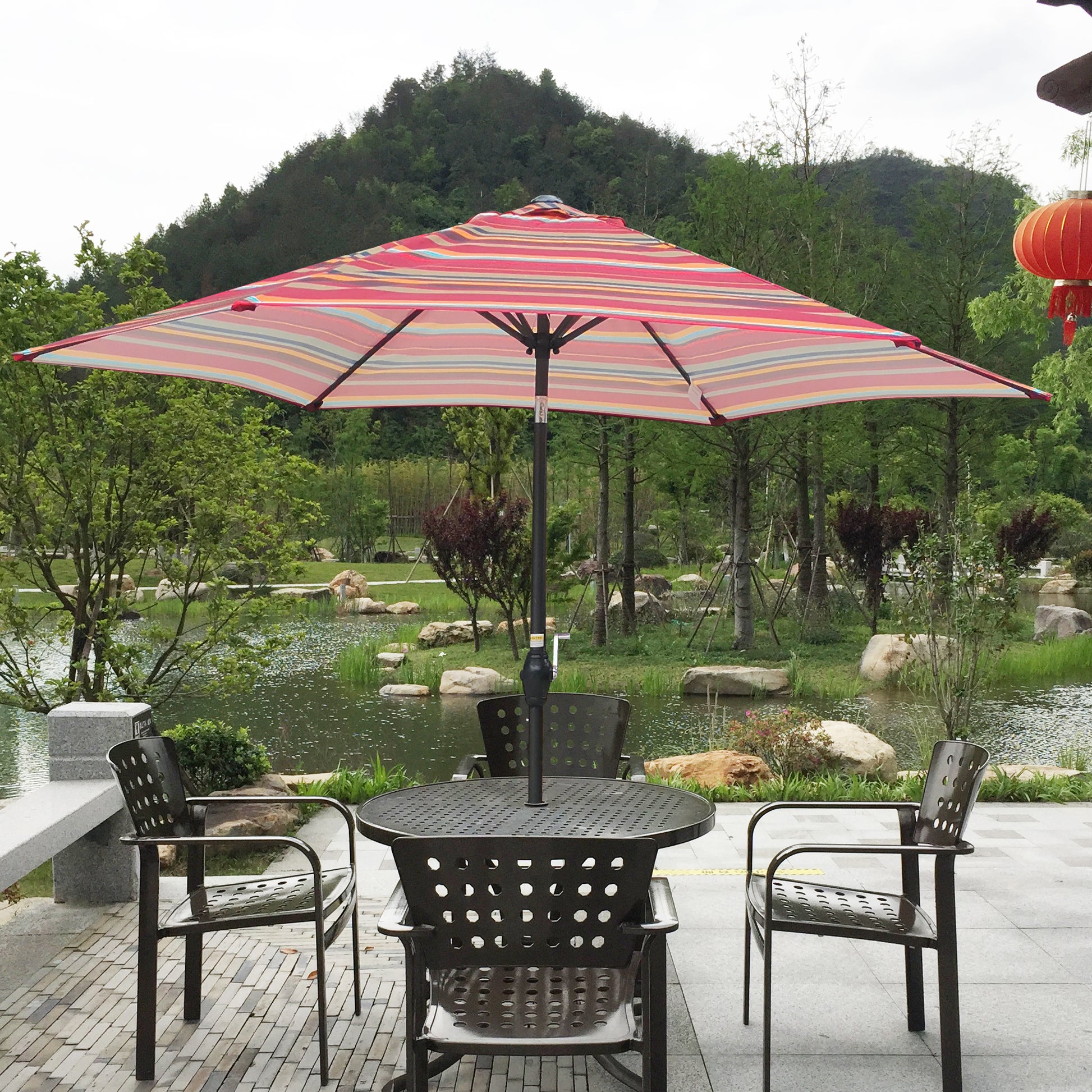 9Ft Umbrella Red Stripes Red Striped Metal