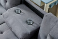 Sectional 3 Seaters Sofareversible Recliner, Storage Mat And Cup Holder, Non Slip Leg, Two Grey Pillows, Linen, Grey Gray Linen 6 Seat