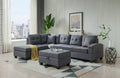 Sectional 3 Seaters Sofareversible Recliner, Storage Mat And Cup Holder, Non Slip Leg, Two Grey Pillows, Linen, Grey Gray Linen 6 Seat