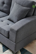 Sectional 3 Seaters Sofareversible Recliner, Storage Mat And Cup Holder, Non Slip Leg, Two Grey Pillows, Linen, Grey Gray Linen 6 Seat