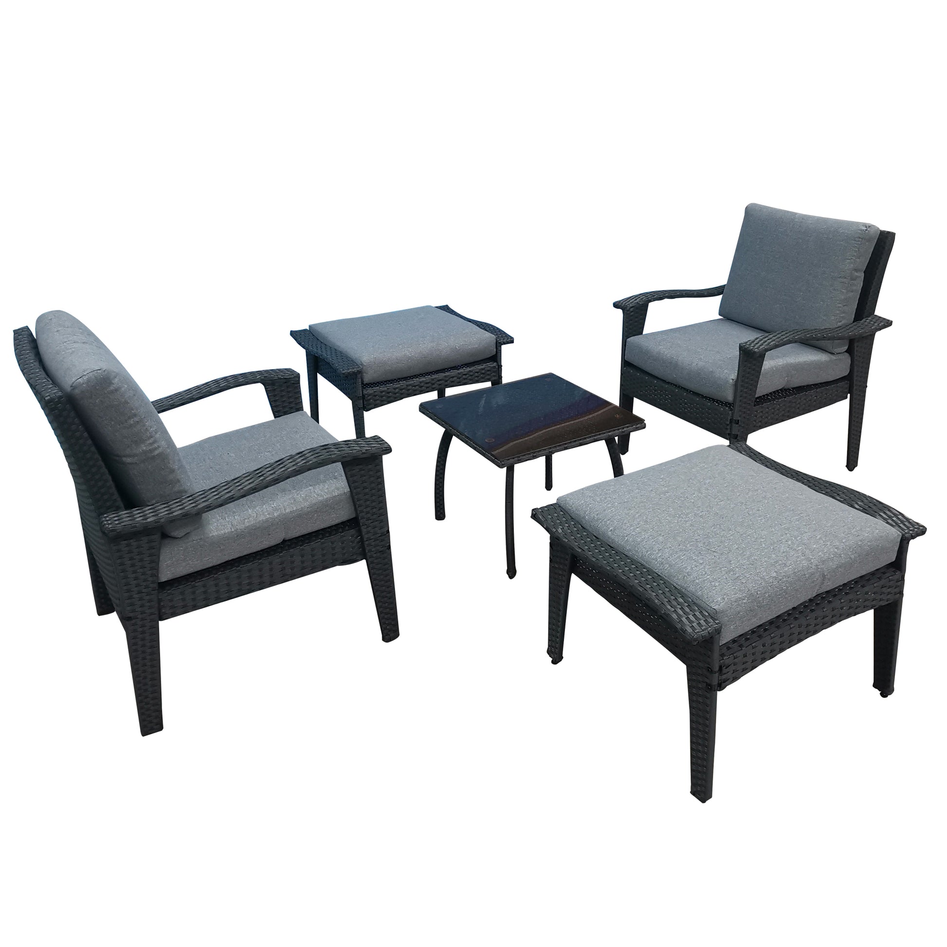 Patio Furniture Outdoor Chair And Ottoman 5 Pieces Rattan Seating Group With Cushions Gray Rattan