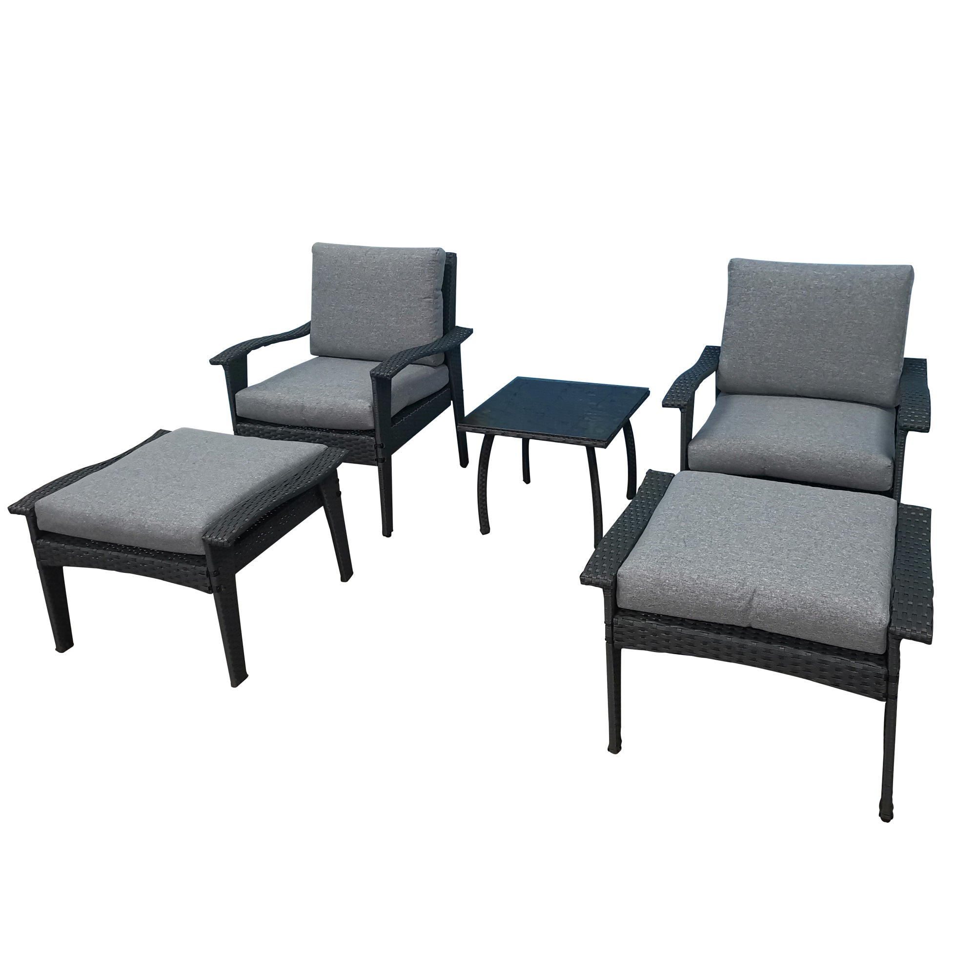 Patio Furniture Outdoor Chair And Ottoman 5 Pieces Rattan Seating Group With Cushions Gray Rattan