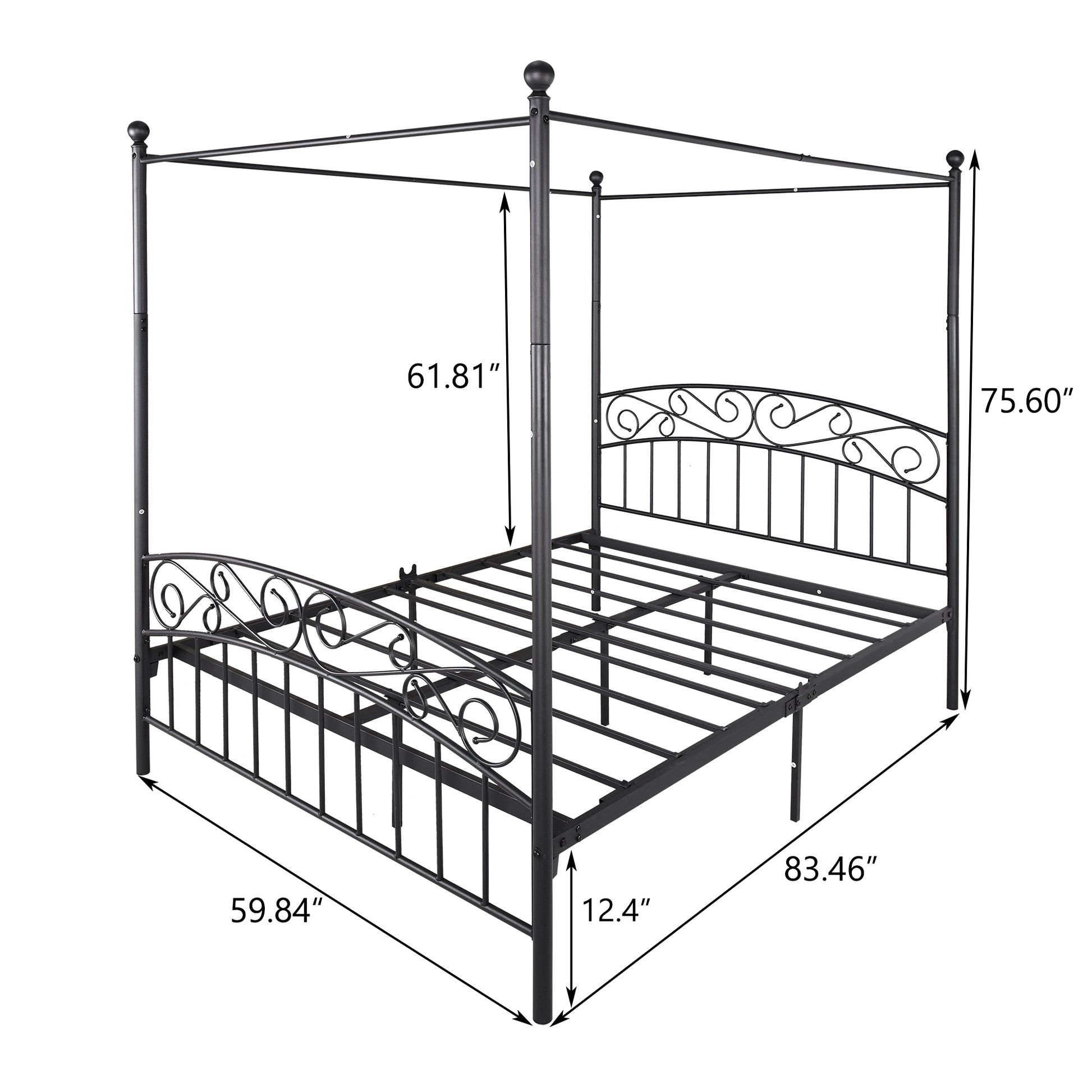 Queen Size Metal Canopy Bed Frame With Headboard And Footboard Black Box Spring Not Required Queen Black Metal Bedroom Bed Frame Metal