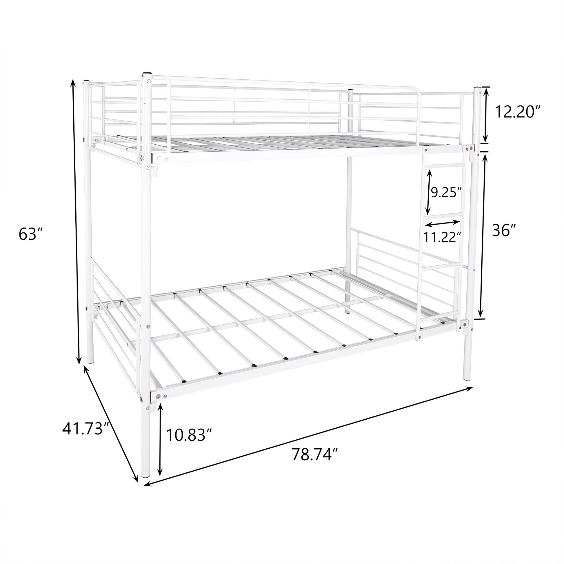 Twin Over Twin Bunk Bed With Metal Frame And Ladder, Space Saving Design,White White Metal