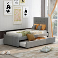 Linen Upholstered Platform Bed With Headboard And Trundle, Twin Old Sku: Sm000504Aae Box Spring Not Required Twin Gray Wood Bedroom Pine Bed Frame Linen Linen