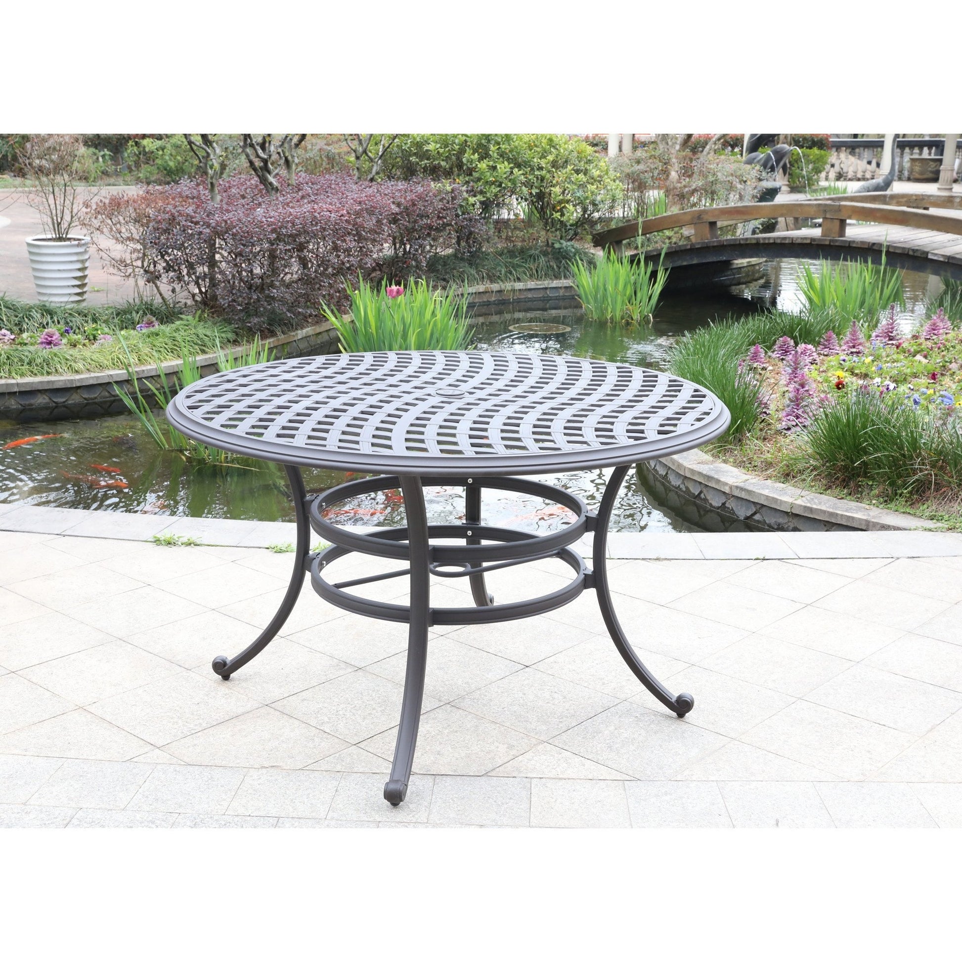 Round Dining Table, Espresso Brown Brown Aluminum