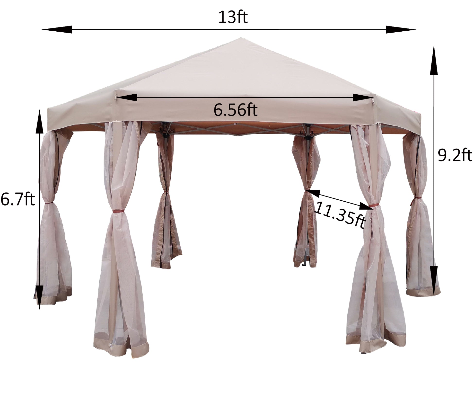 13 Ft. W X 13 Ft. D X 9.2Ft Pop Up Gazebo Tent Outdoor Canopy Hexagonal Canopies Gazebos & Pergolas 6 Sided For Patio Garden Backyard Sun Shelter Bbq Garden Events With Strong Steel Frame Storage Bag Brown Metal