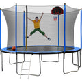 15Ft Trampoline With Basketball Hoop Inflator And Ladder Inner Safety Enclosure Blue Blue Stainless Steel