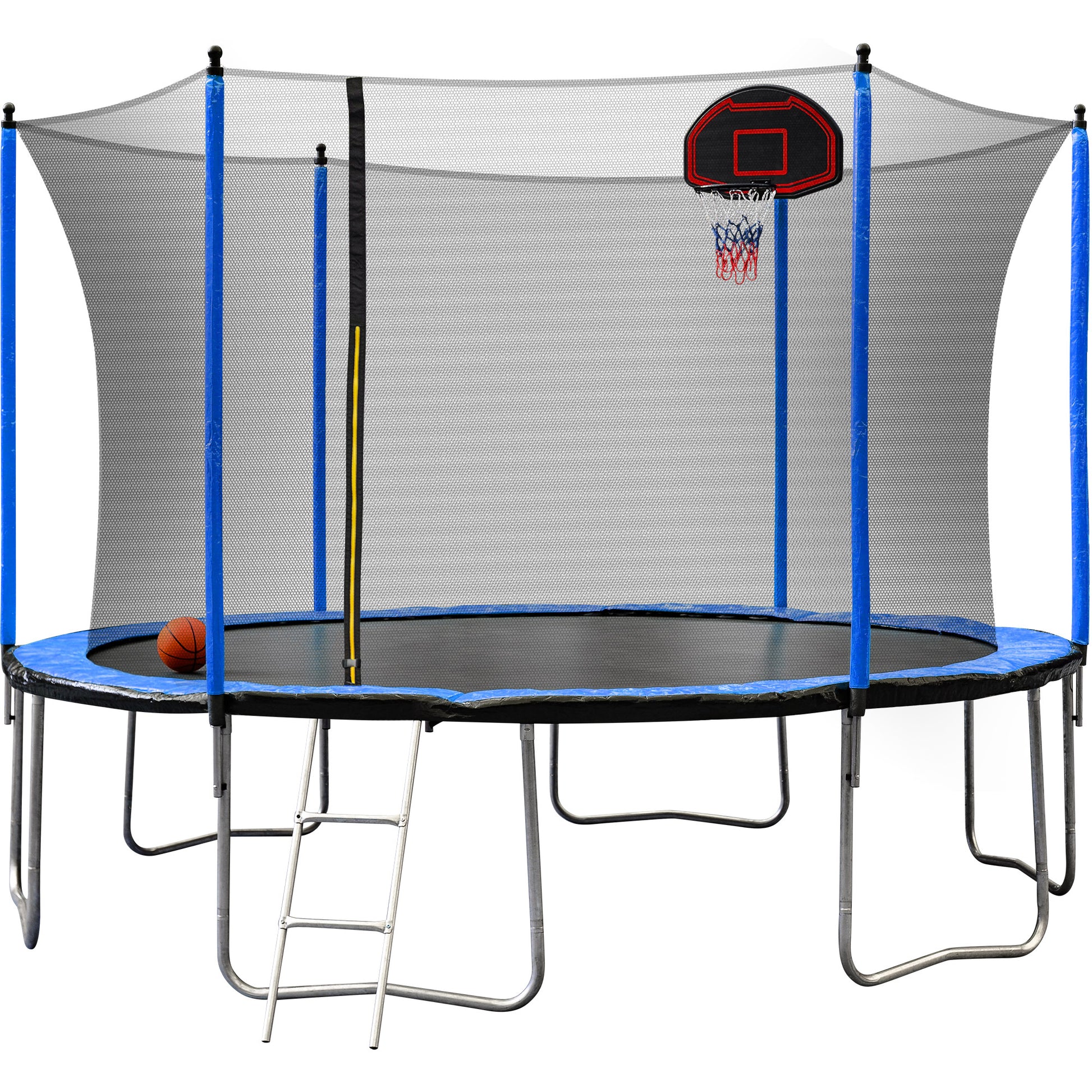 15Ft Trampoline With Basketball Hoop Inflator And Ladder Inner Safety Enclosure Blue Blue Stainless Steel