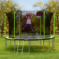 14Ft Trampoline With Basketball Hoop Inflator And Ladder Inner Safety Enclosure Green Green Metal