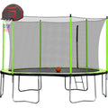 14Ft Trampoline With Basketball Hoop Inflator And Ladder Inner Safety Enclosure Green Green Metal