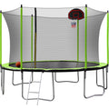 14Ft Trampoline With Basketball Hoop Inflator And Ladder Inner Safety Enclosure Green Green Metal