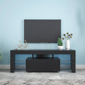 Black Tv Stand With Led Rgb Lights,Flat Screen Tv Cabinet, Gaming Consoles In Lounge Room, Living Room And Bedroom Black Black 50 59 Inches Mdf