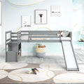 Twin Low Loft Bed With Stairs And Slide Gray Solid Wood