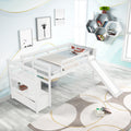 Twin Low Loft Bed With Stairs And Slide White Solid Wood