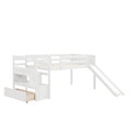 Twin Low Loft Bed With Stairs And Slide White Solid Wood