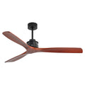 60 Inch Elegant Ceiling Fan With Remote Control,3 Mahogany Solid Wood Blades, Suitable For Indoor And Outdoor Black Metal & Wood