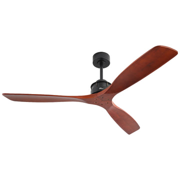 60 Inch Elegant Ceiling Fan With Remote Control,3 Mahogany Solid Wood Blades, Suitable For Indoor And Outdoor Black Metal & Wood