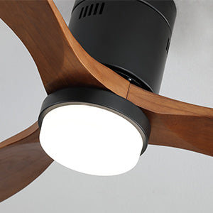 52 Inch Indoor S 3 Solid Wood Fan Blade Noiseless Reversible Motor Remote Control With Light Black Metal & Wood