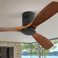 52 Inch Low Profile Ceiling Fan Dc 3 Carved Wood Fan Blade Noiseless Reversible Motor Remote Control Without Light Black Metal & Wood