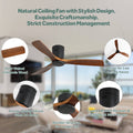 52 Inch Low Profile Ceiling Fan Dc 3 Carved Wood Fan Blade Noiseless Reversible Motor Remote Control Without Light Black Metal & Wood