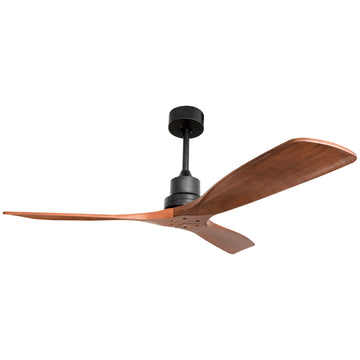 52Inch Outdoor Farmhouse Ceiling Fan With Remote Control Solid Wood Fan Blade Reversible Motor Black Metal & Wood