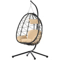 Egg Chair With Stand Indoor Outdoor Swing Chair Patio Wicker Hanging Egg Chair Hanging Basket Chair Hammock Chair With Stand For Bedroom Living Room Balcony Yes Sectional Beige Rust Resistant Frame Water Resistant Cushion Garden & Outdoor American Design