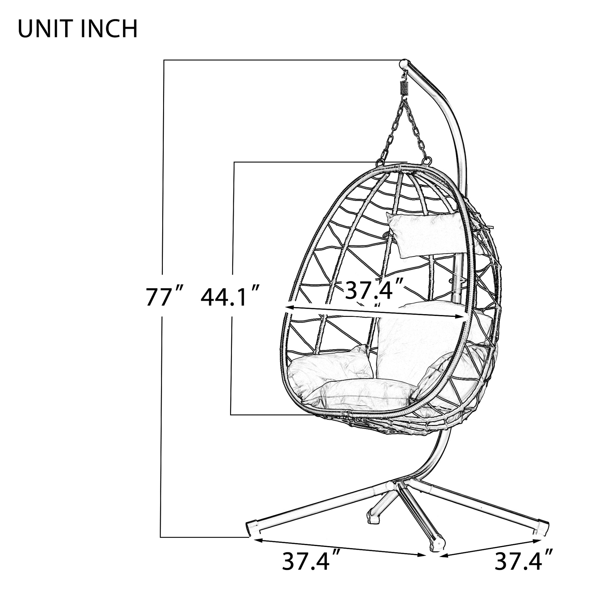 Egg Chair With Stand Indoor Outdoor Swing Chair Patio Wicker Hanging Egg Chair Hanging Basket Chair Hammock Chair With Stand For Bedroom Living Room Balcony Yes Sectional Beige Rust Resistant Frame Water Resistant Cushion Garden & Outdoor American Design