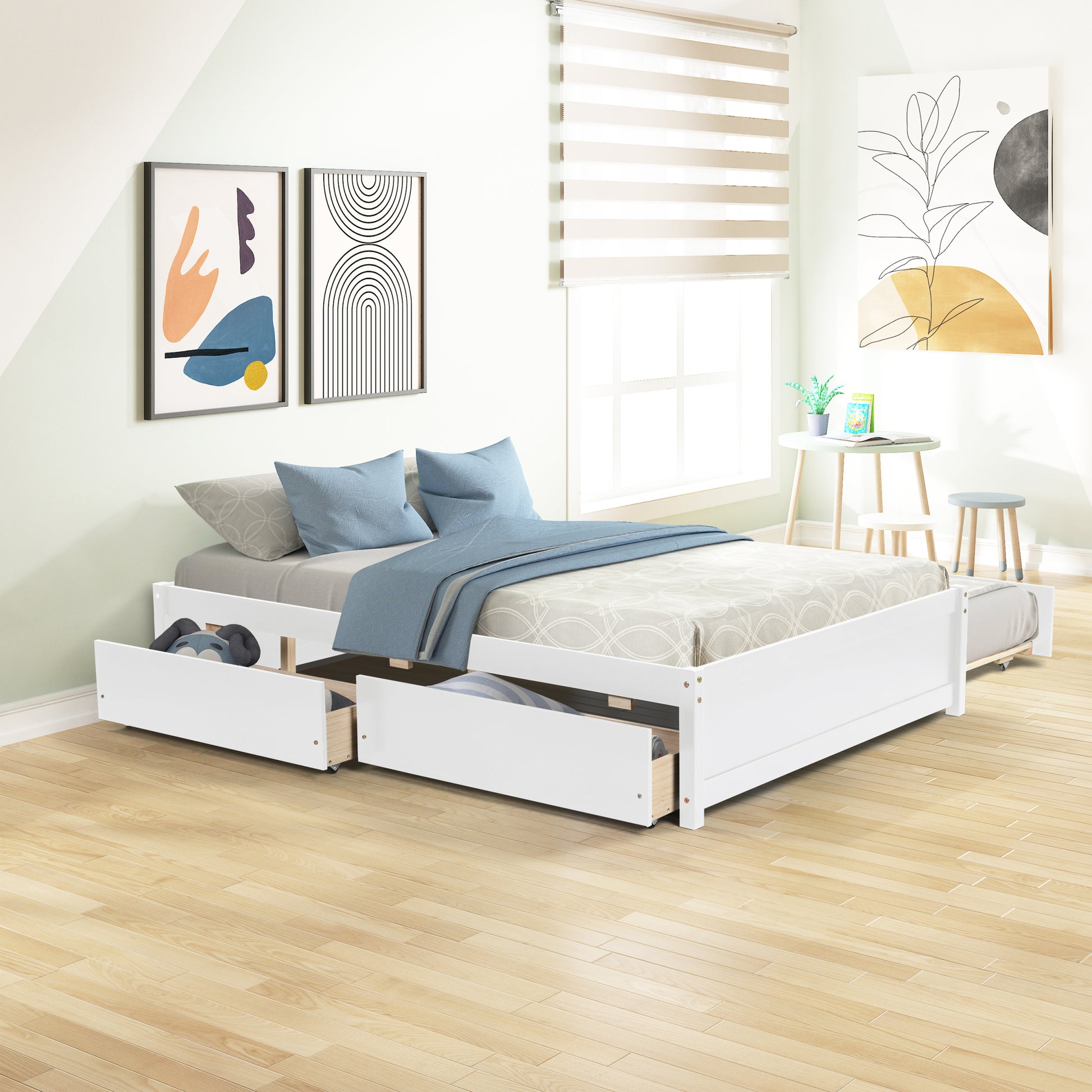 Full Bed With Twin Trundle And Two Drawers For White Color Full White Solid Wood