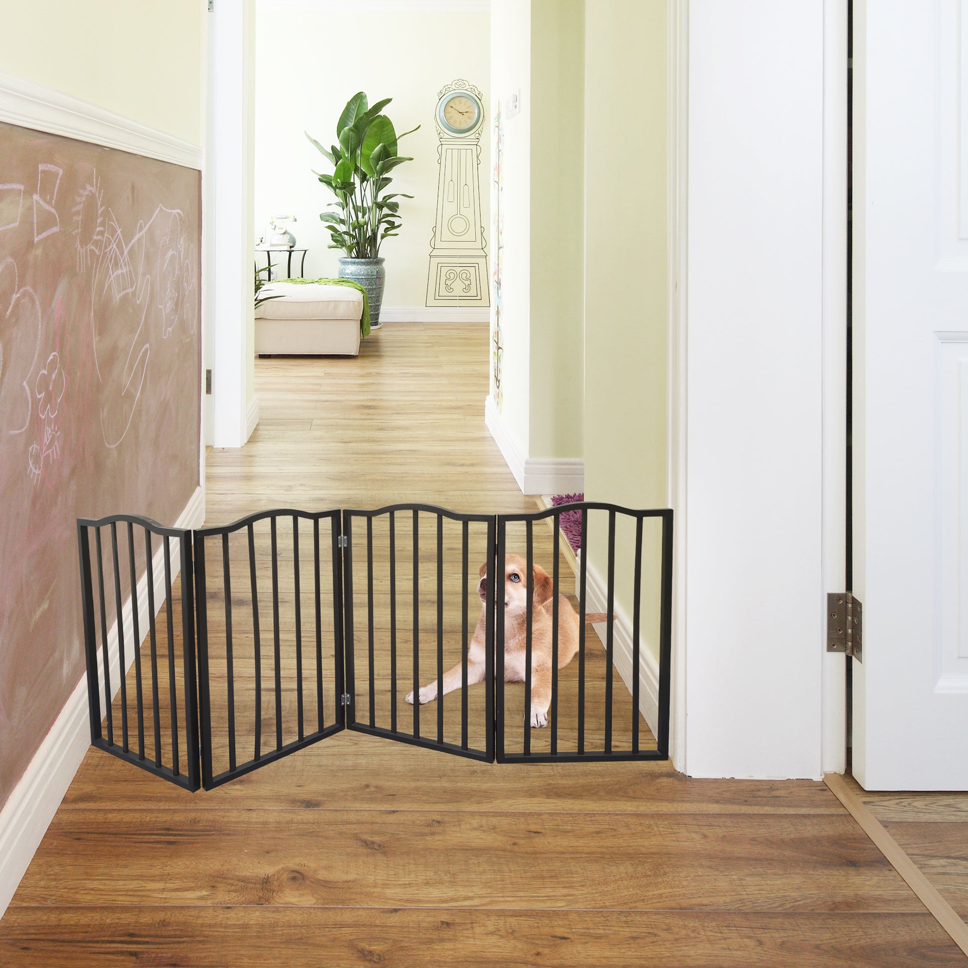 Pet Gate Dog Gate For Doorways, Stairs Or House Freestanding, Folding, Brown, Arc Wooden Dark Brown Solid Wood