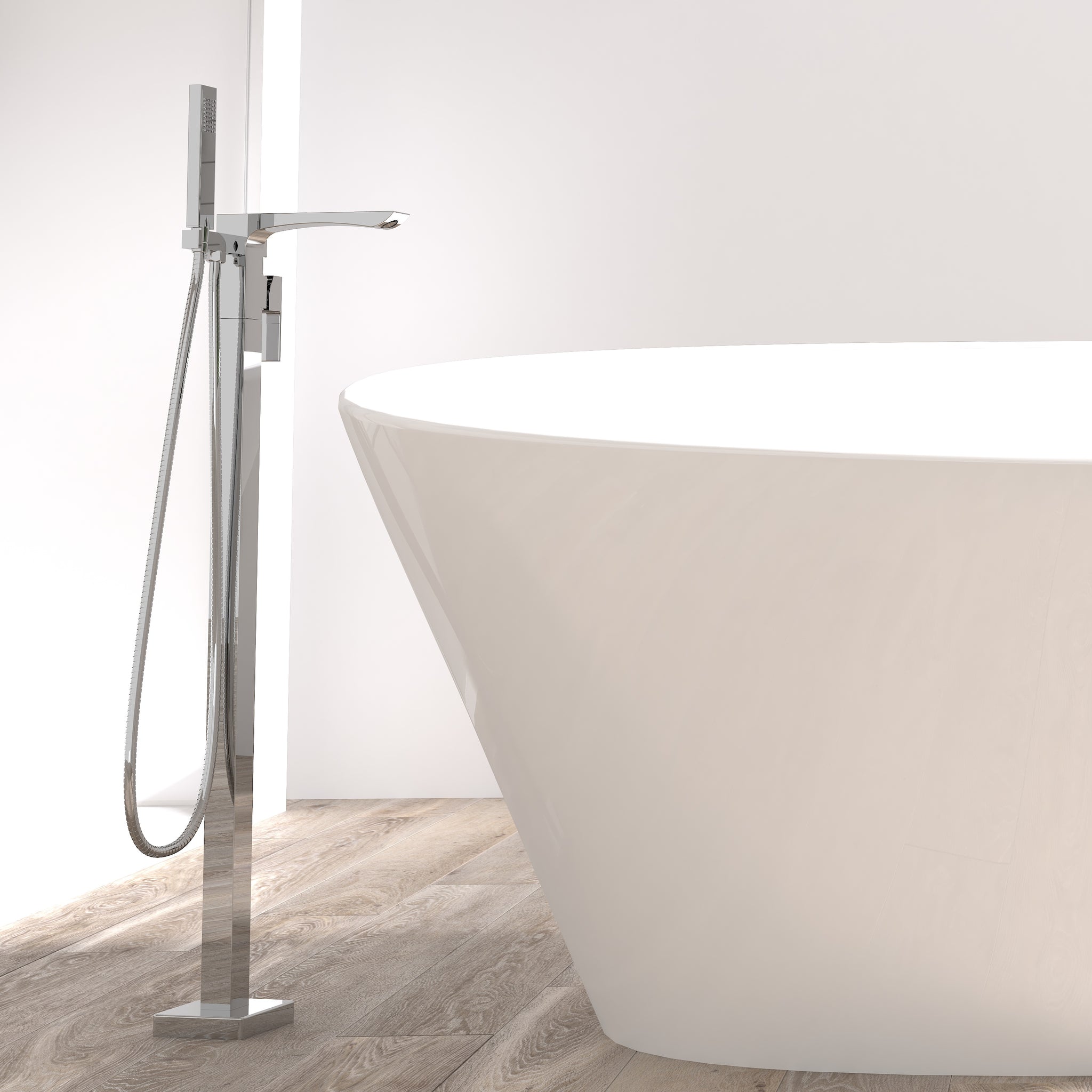 Single Handle Floor Mounted Freestanding Tub Filler Chrome Brass