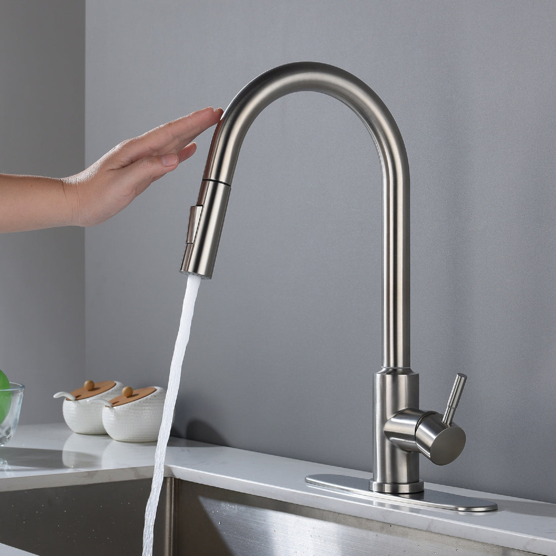 Touch Kitchen Faucet With Pull Down Sprayer Brushed Nickel Stainless Steel