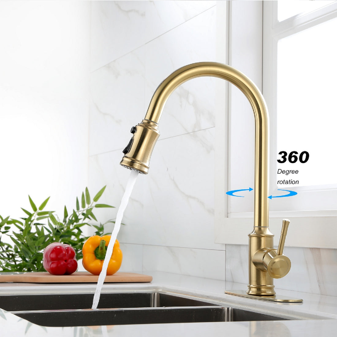 Touch Kitchen Faucet With Pull Down Sprayer Gold Stainless Steel