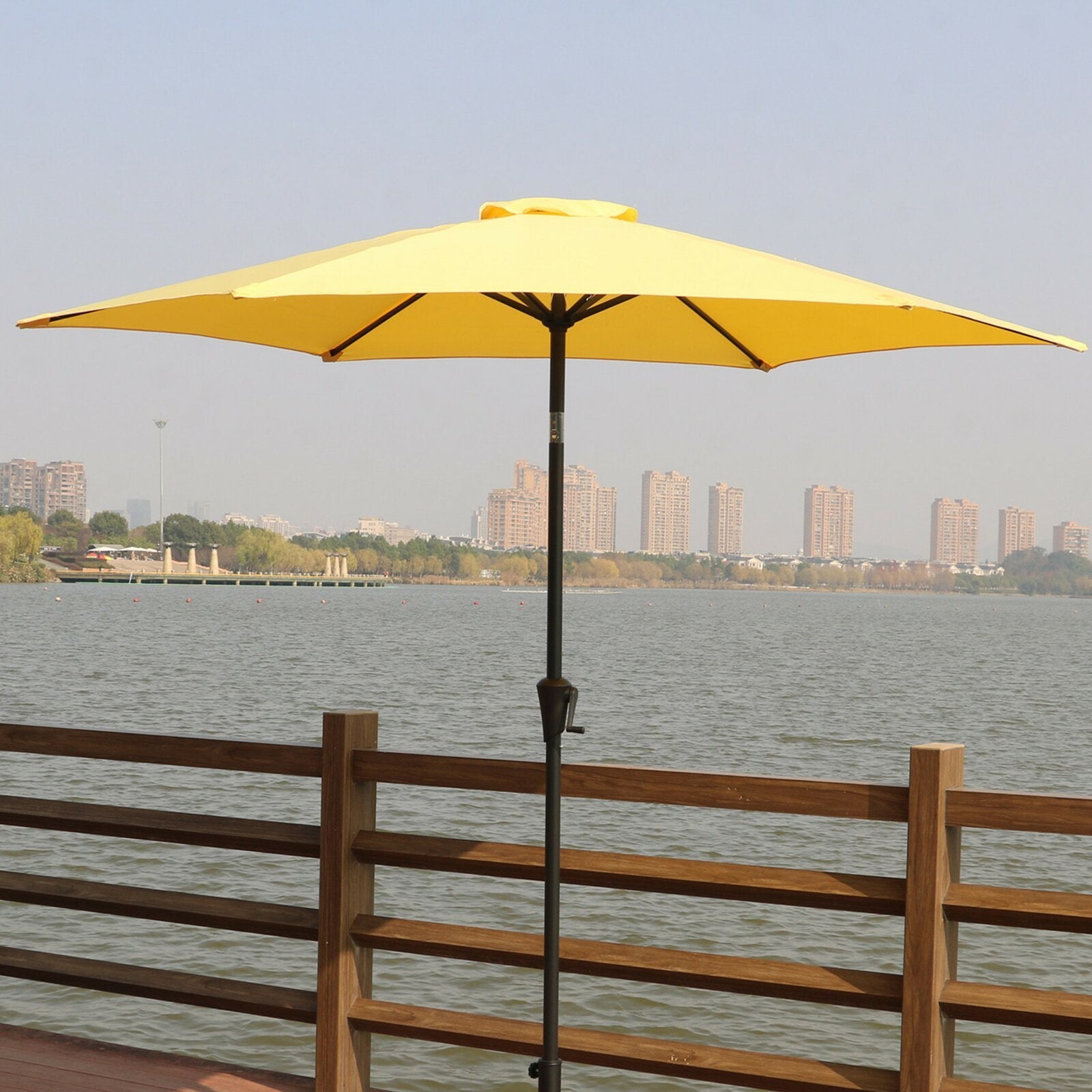 9' Pole Umbrella With Carry Bag, Yellow Yellow Polyester Aluminum