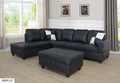 3 Piece Modular Sofa Set, Black Faux Leather Right Side Lounger With Free Storage Footrest Black Leather