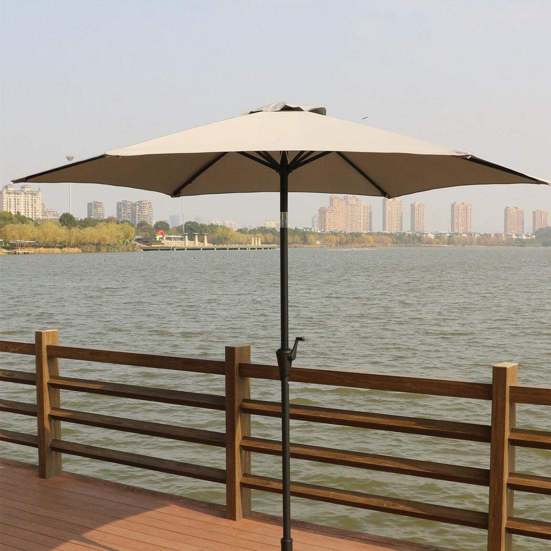 9' Pole Umbrella With Carry Bag, Gray Gray Polyester Aluminum