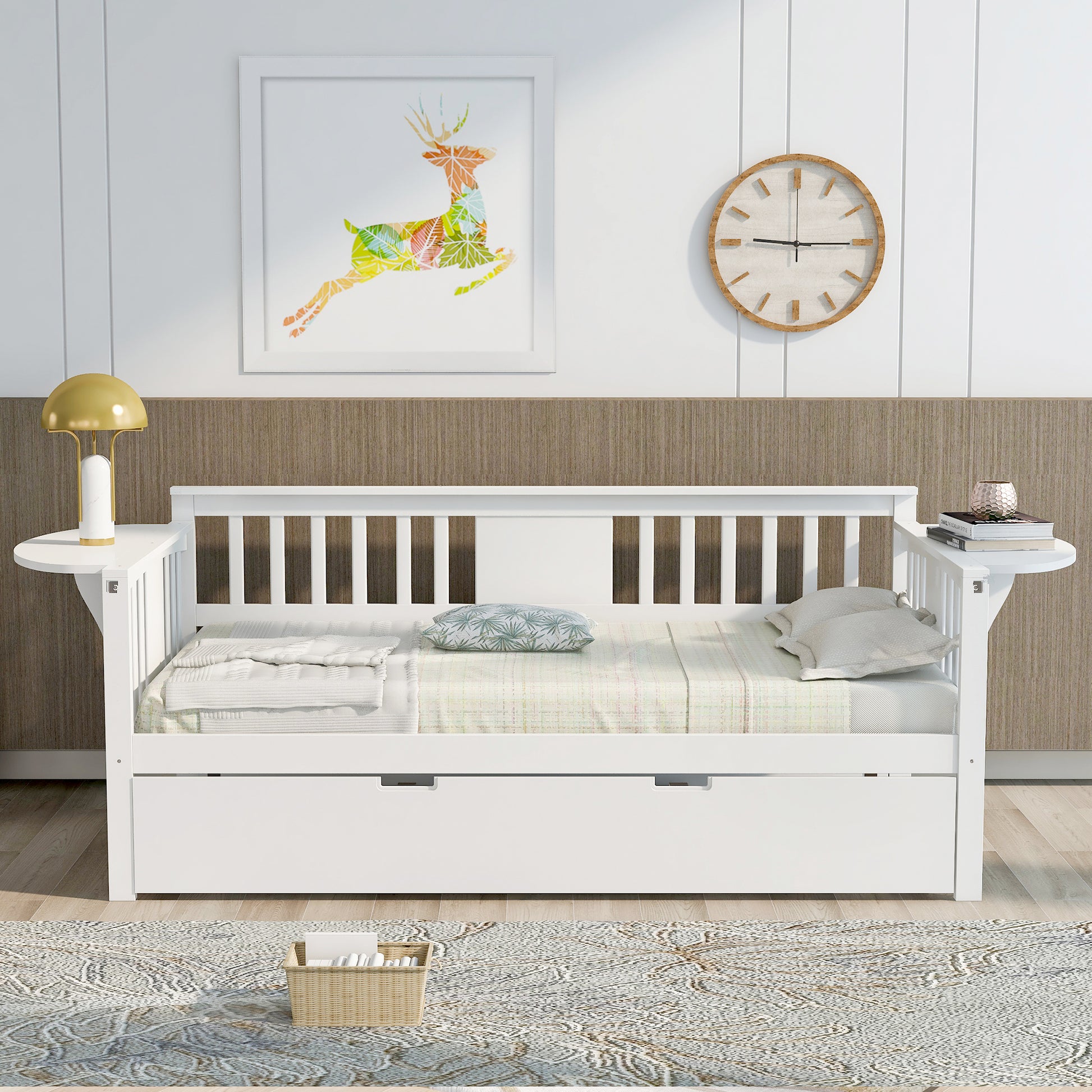 Twin Wooden Daybed With Trundle Bedsofa Bed For Bedroom Living Room, White White Solid Wood