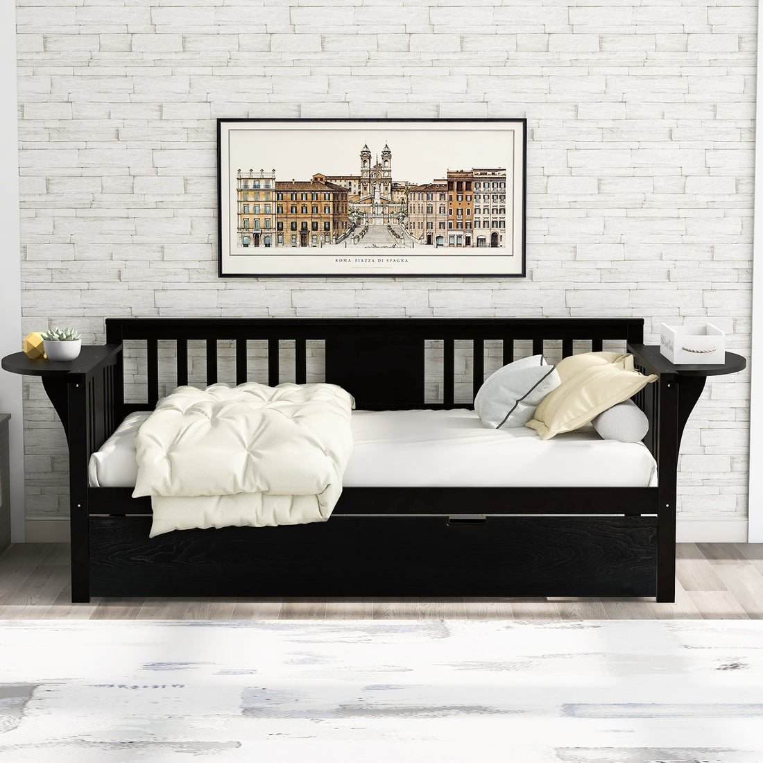 Twin Wooden Daybed With Trundle Bedsofa Bed For Bedroom Living Room, Espresso Espresso Solid Wood