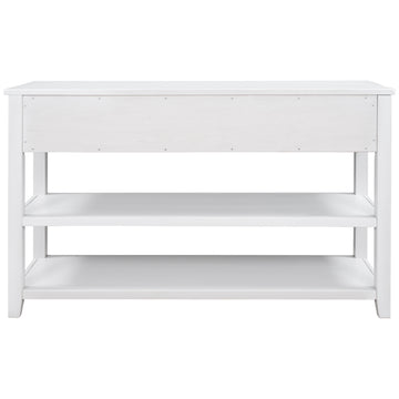 Retro Design Console Table With Two Open Shelves, Pine Solid Wood Frame And Legs For Living Room Antique White Antique White Solid Wood
