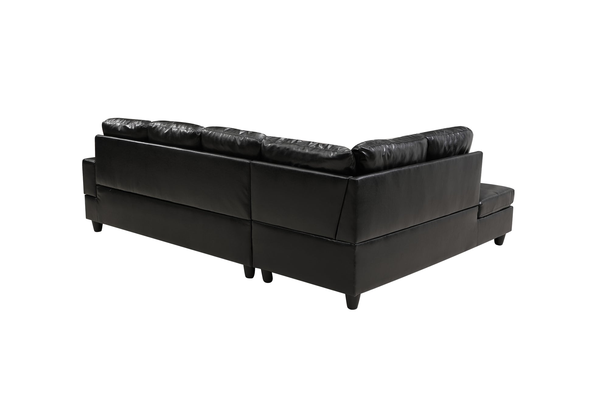 3 Pc Sectional Sofa Set, Black Faux Leather Left Facing Sofa With Free Storage Ottoman Black Leather