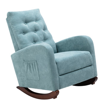 Baby Room High Back Rocking Chair Nursery Chaircomfortable Rocker Fabric Padded Seat ,Modern High Back Armchair Mint Green Cotton