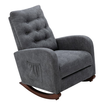 Baby Room High Back Rocking Chair Nursery Chaircomfortable Rocker Fabric Padded Seat ,Modern High Back Armchair Dark Gray Cotton