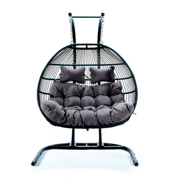 Folding Double Swing Chair W Cushion Black Iron