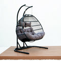 Folding Double Swing Chair W Cushion Black Iron