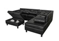 3 Pc Sectional Sofa Set, Black Faux Leather Left Facing Sofa With Free Storage Ottoman Black Leather