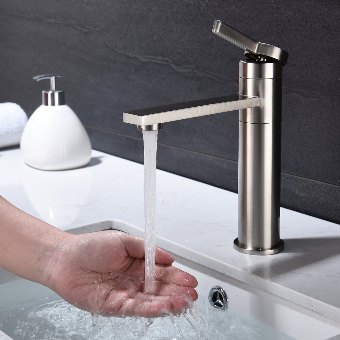 Single Handle Sink Vanity Bathroom Faucet Brushed Nickel Stainless Steel