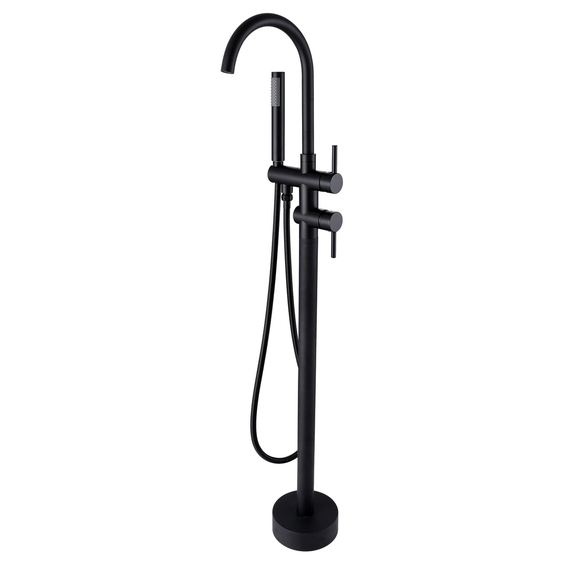 Trustmade Double Handle Freestanding Tub Filler With Handshower, Matte Black R01 Black Brass