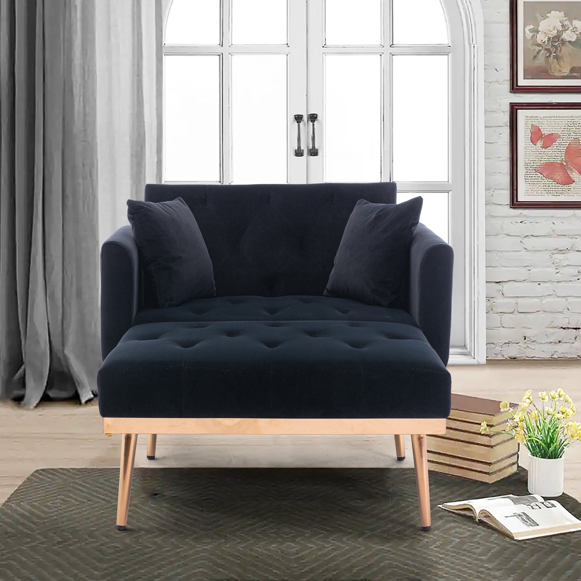 Coolmore Fashionable And Classic Style Chaise Lounge Chair Accent Chair For Living Room, Bedroom Black Velvet Black Foam Velvet