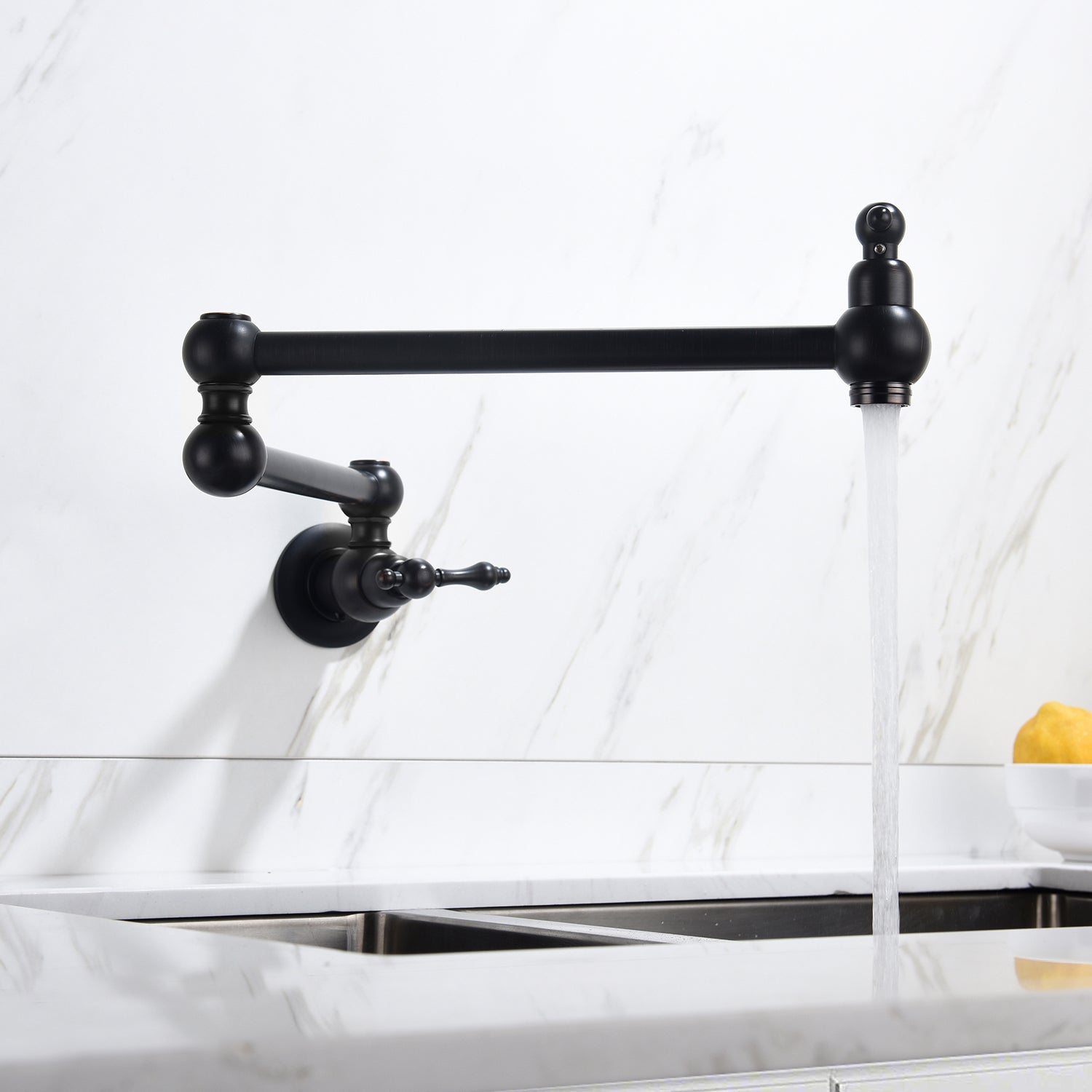 Pot Filler Faucet Wall Mount Matte Black Brass